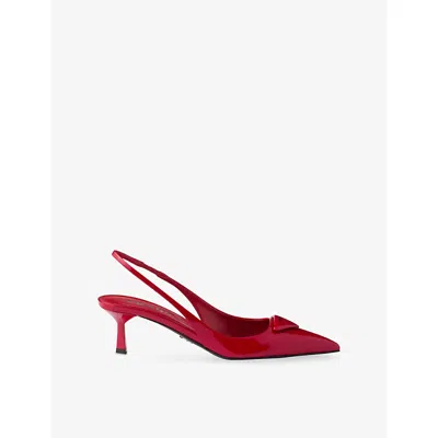 Prada Womens Red Pointed-toe Branded Patent-leather Heels Eur 35 / 2 Uk