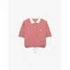 Prada Womens Red Striped Branded-print Cotton-jersey Polo Shirt In Red