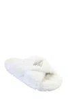 Prada Shearling Crisscross Slide Sandals In White