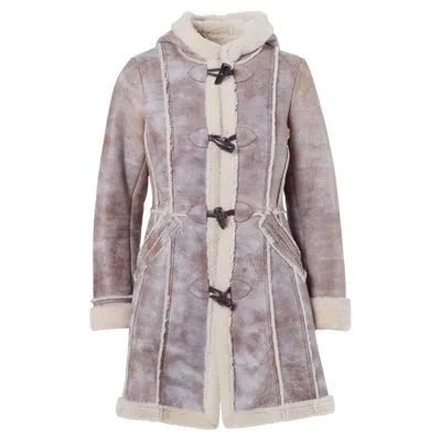 Pre-owned Prada Women�s Shearling Long Coat With Hood - '00s In Gray