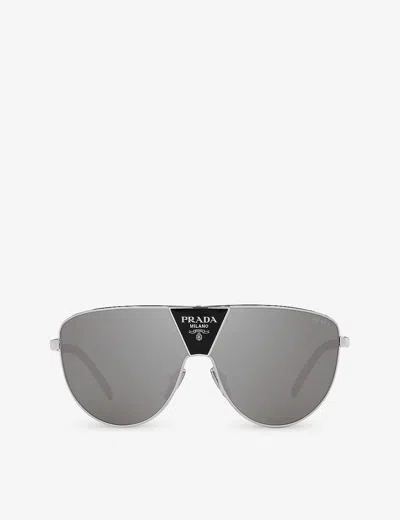 Prada Womens Silver Pr 69zs Shield-frame Metal Sunglasses