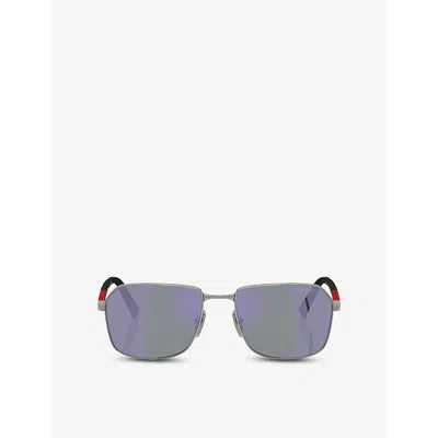 Prada Womens Silver Pr A51s Square-frame Metal Sunglasses