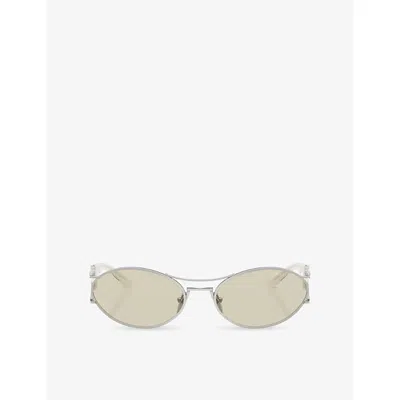Prada Womens Silver Prd61s Oval-frame Metal Sunglasses In Metallic