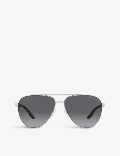 Prada Linea Rossa Womens Silver Ps 50ys Aviator Metal Sunglasses In Metallic