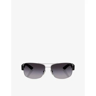 Prada Womens Silver Ps 50zs Rectangular-frame Metal Sunglasses In Metallic