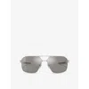 Prada Womens Silver Ps 55ws Irregular-frame Metal Sunglasses In Silver