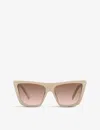 Prada Womens Tan Pr 21zs Branded-arm Butterfly-frame Acetate Sunglasses In Tan