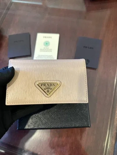 Pre-owned Prada Womens Vitello Move Cipria Color Leather Card Case Wallet 1mc122 In Beige