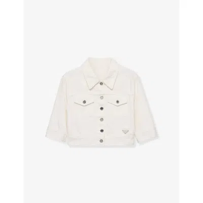 Prada Womens White Branded-patch Cropped Denim Jacket