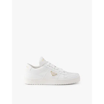PRADA WOMENS PRADA DOWNTOWN LOGO-PLAQUE LEATHER LOW-TOP TRAINERS