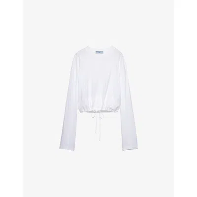 Prada Womens White Drawstring-hem Cotton T-shirt