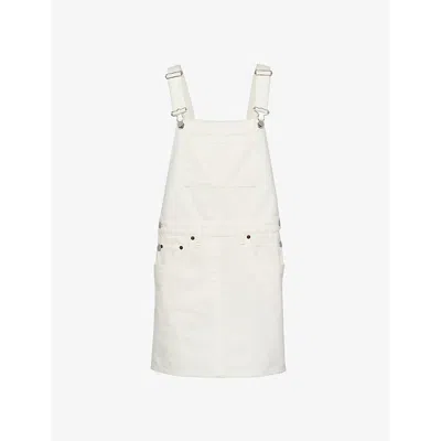 PRADA WOMENS WHITE DUNGAREE-STYLE DENIM MINI DRESS