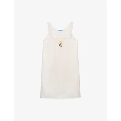 Prada Womens White Embroidered Slubbed Linen Mini Dress