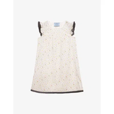 PRADA WOMENS WHITE FLORAL-PRINT COTTON MINI DRESS