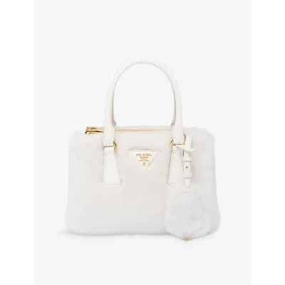 PRADA WOMENS WHITE GALLERIA MINI SHEARLING TOP-HANDLE BAG