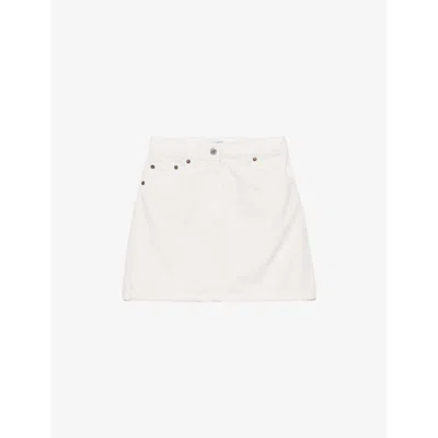 PRADA WOMENS WHITE LOGO-EMBELLISHED DENIM MINI SKIRT