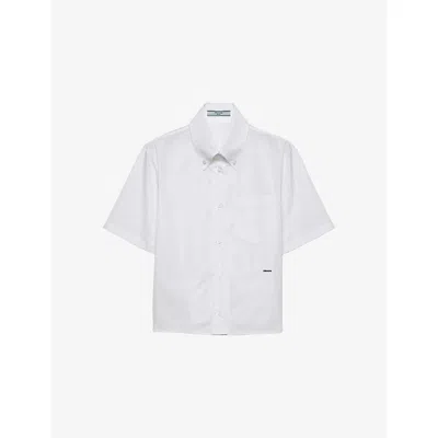 Prada Womens White Logo-embroidered Cotton Poplin Shirt