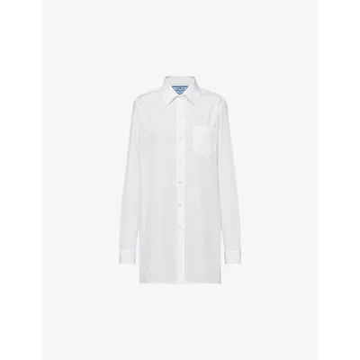 Prada Womens White Logo-patch Cotton-poplin Mini Shirtdress