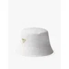 Prada Womens White Logo-plaque Recycled-nylon Bucket Hat