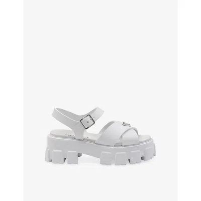 PRADA WOMENS WHITE MONOLITH LOGO-PLAQUE RUBBER HEELED SANDALS EUR 40 / 7 UK
