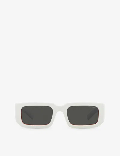Prada Pr 27zsf Logo Beveled Acetate Rectangle Sunglasses In White