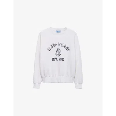 Prada Womens White Round-neck Branded-print Cotton-jersey Sweatshirt