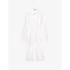 Prada Smocked Canvas Fit-and-flare Midi Shirt Dress