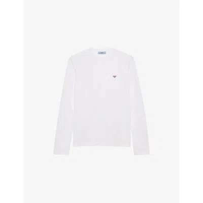 Prada Womens White Triangle-logo Long-sleeve Cotton-jersey T-shirt