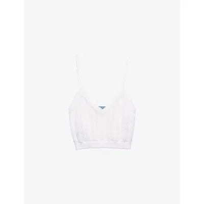 Prada Womens White V-neck Cotton-knit Crop Top