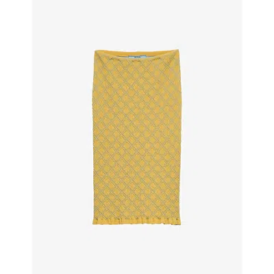 PRADA WOMENS YELLOW JACQUARD-KNIT COTTON-BLEND KNEE-LENGTH  SKIRT