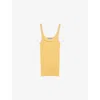 Prada Womens Yellow Logo-plaque Ribbed Cotton Tank Top