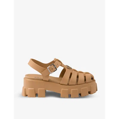 PRADA WOMENS YELLOW MONOLITH LOGO-PLAQUE CHUNKY-SOLE CAGED RUBBER SANDALS EUR 36 / 3 UK