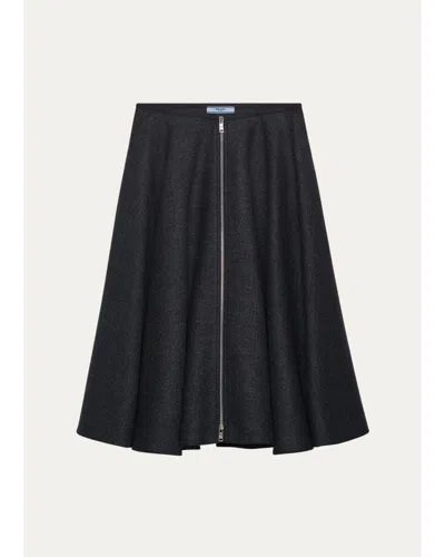 Prada Wool A-line Midi Skirt In Blue