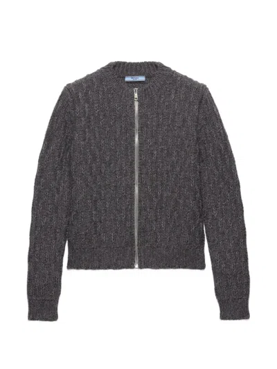 Prada Wool And Alpaca Cardigan In Gray