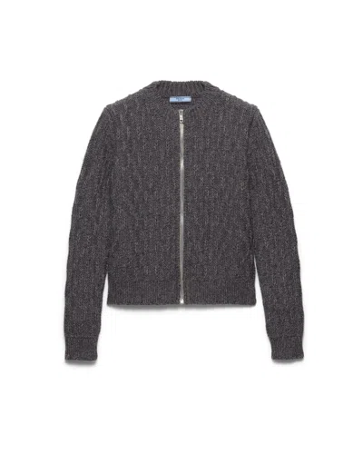 Prada Wool And Alpaca Cardigan In Gray