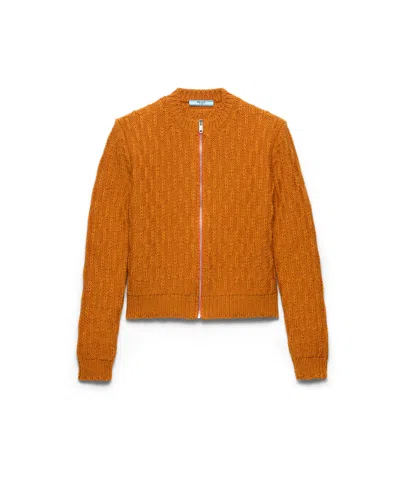 Prada Wool And Alpaca Cardigan In Orange