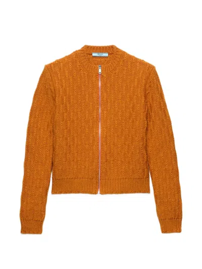 Prada Wool And Alpaca Cardigan In Orange