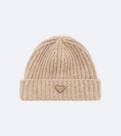 Prada Mouline Cashmere And Wool Beanie In Neutral
