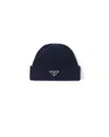 Prada Triangle-logo Wool-cashmere Beanie In Blue