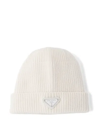 Prada Wool And Cashmere Beanie In White