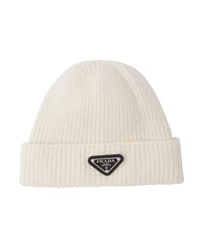 Prada Men's Wool And Cashmere Beanie In White | ModeSens
