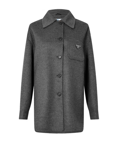 Prada Wool And Cashmere Blended Coat In Black