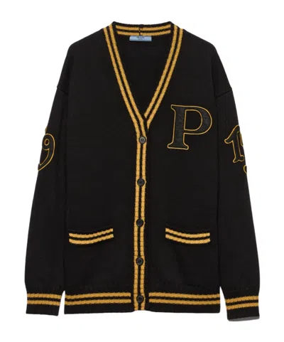PRADA PRADA LOGO-APPLIQUÉD BUTTON-UP CARDIGAN