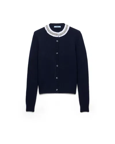 Prada Wool And Cashmere Cardigan In Blue