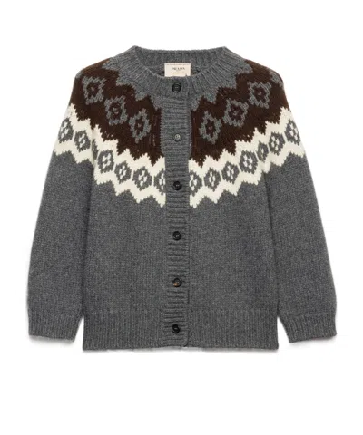 Prada Wool And Cashmere Cardigan In Gray