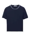 Prada Wool And Cashmere Crewneck Sweater With Jewel Details Clothing In Blue