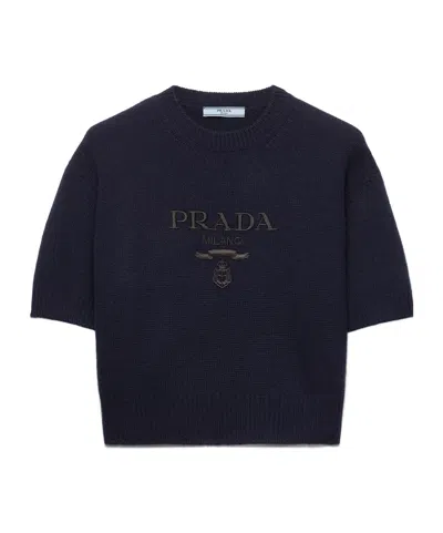 Prada Wool And Cashmere Crew-neck Sweater In Blue