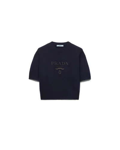Prada Rundhalspullover Aus Wolle Und Kaschmir In Blue