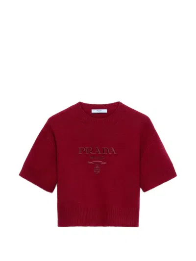 Prada Wool And Cashmere Crew-neck Sweater In Red