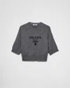 Prada Logo-intarsia Cropped Wool Jumper In Slate Gray